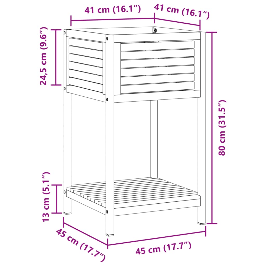 Garden Planter with Shelf 45x45x80 cm Solid Wood Acacia&Steel