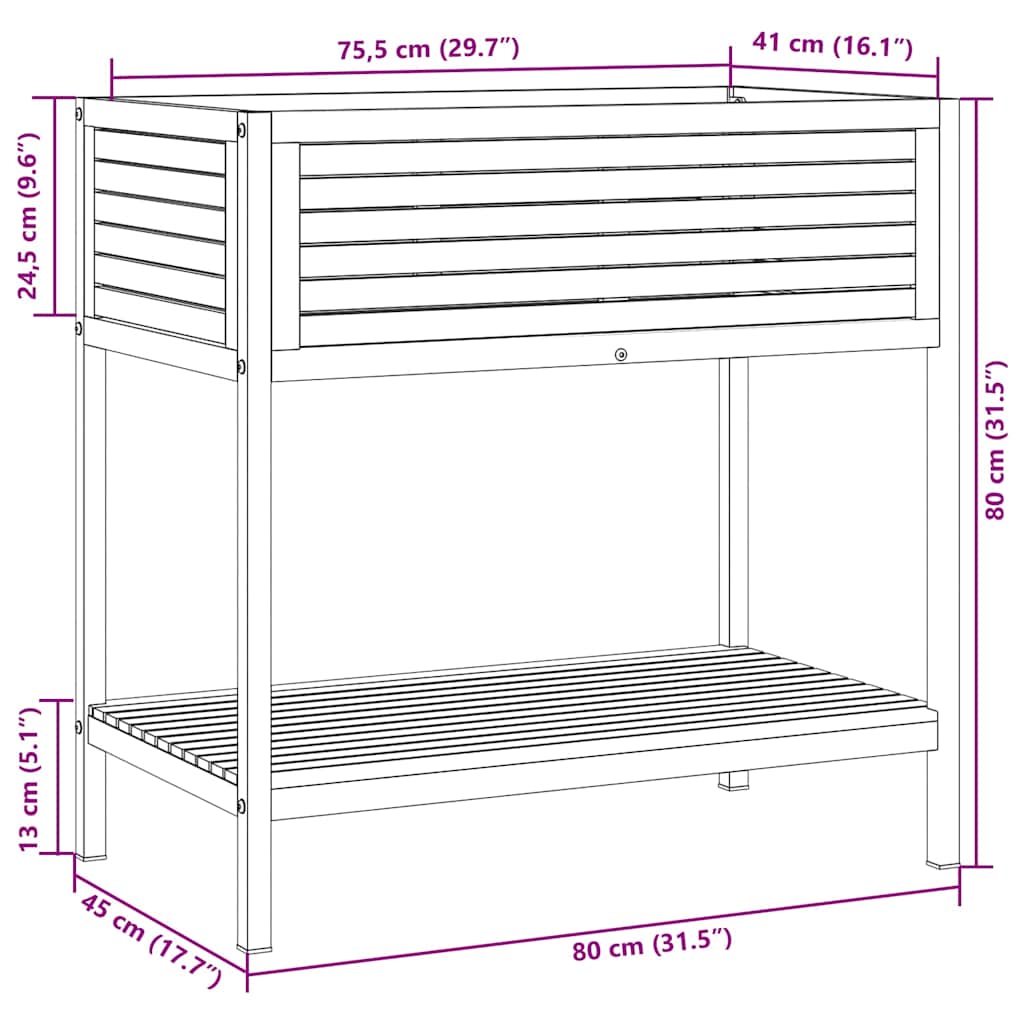 Garden Planter with Shelf 80x45x80 cm Solid Wood Acacia&Steel