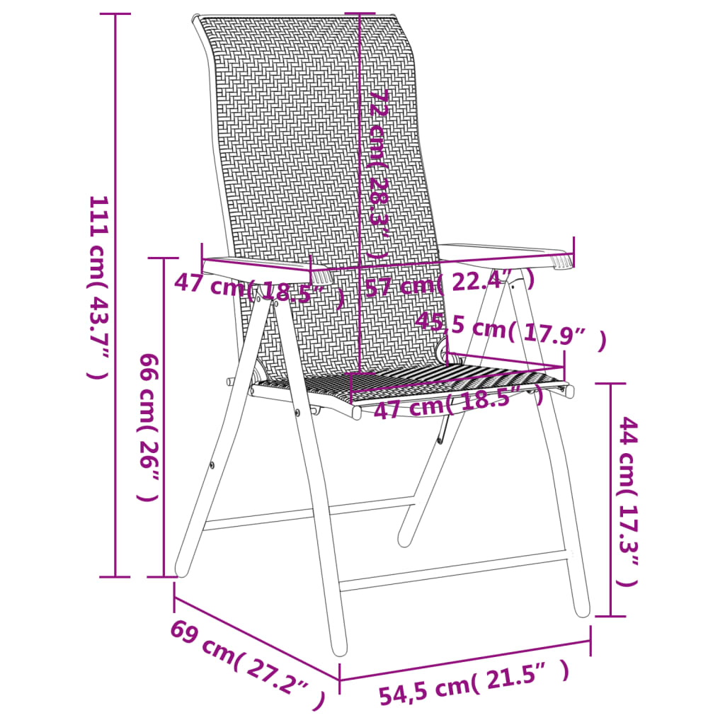 Folding Garden Chairs 4 pcs Brown Poly Rattan