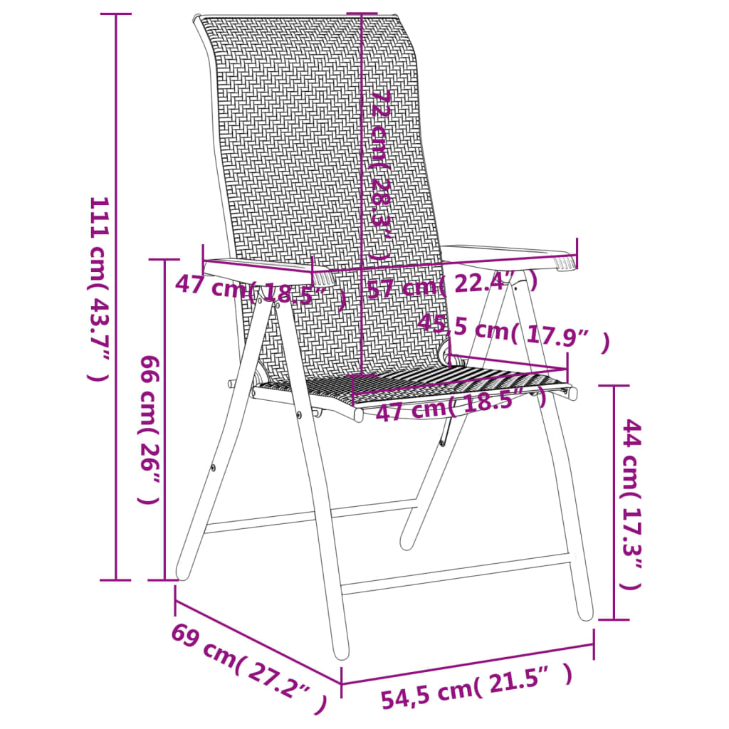 Folding Garden Chairs 8 pcs Grey Poly Rattan