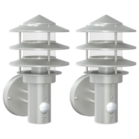 Outdoor Wall Lights with Sensors 2pcs Silver Stainless Steel Outdoor Wall Lights with Sensors 2pcs Silver Stainless Steel