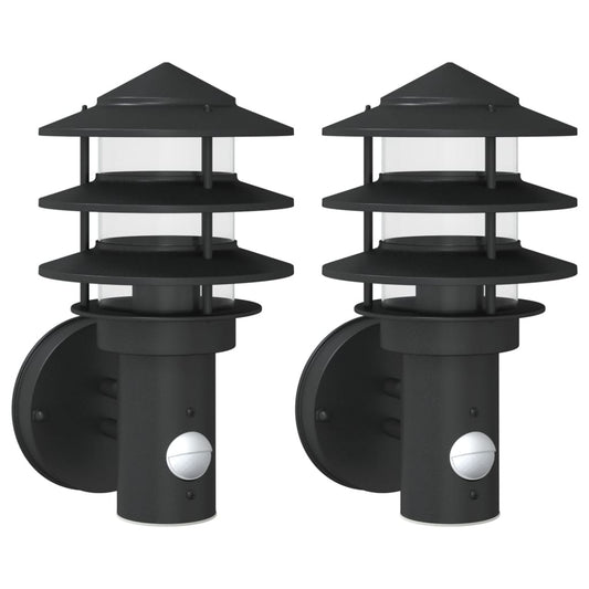 Outdoor Wall Lights with Sensors 2pcs Black Stainless Steel Outdoor Wall Lights with Sensors 2pcs Black Stainless Steel