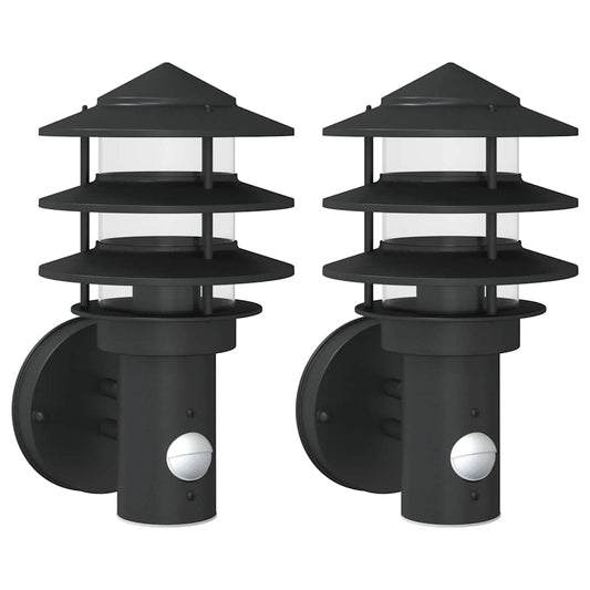 Outdoor Wall Lights with Sensors 2pcs Black Stainless Steel Outdoor Wall Lights with Sensors 2pcs Black Stainless Steel