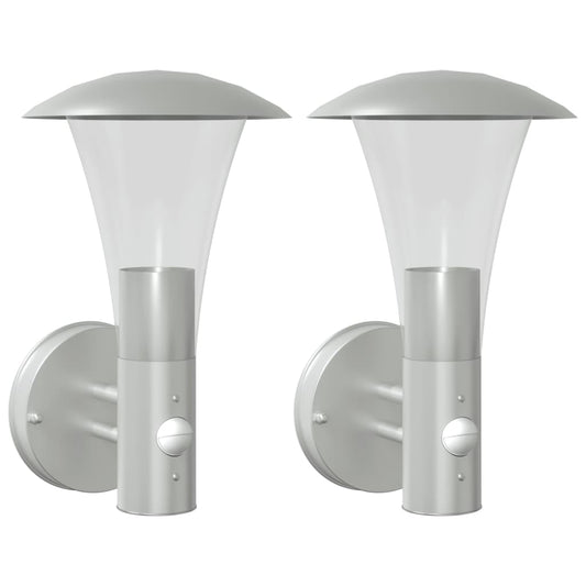 Outdoor Wall Lights with Sensors 2pcs Silver Stainless Steel Outdoor Wall Lights with Sensors 2pcs Silver Stainless Steel