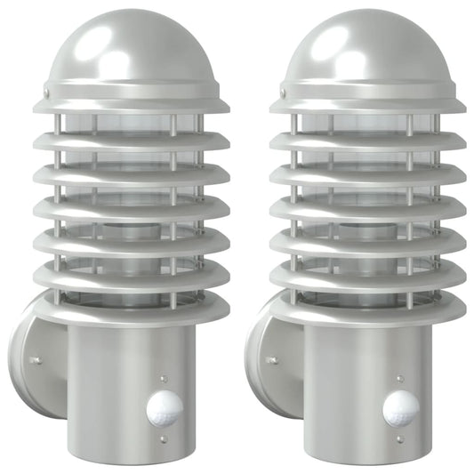 Outdoor Wall Lights with Sensors 2pcs Silver Stainless Steel Outdoor Wall Lights with Sensors 2pcs Silver Stainless Steel