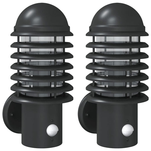 Outdoor Wall Lights with Sensors 2pcs Black Stainless Steel Outdoor Wall Lights with Sensors 2pcs Black Stainless Steel