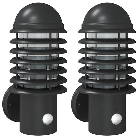 Outdoor Wall Lights with Sensors 2pcs Black Stainless Steel Outdoor Wall Lights with Sensors 2pcs Black Stainless Steel