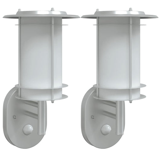 Outdoor Wall Lights with Sensors 2pcs Silver Stainless Steel Outdoor Wall Lights with Sensors 2pcs Silver Stainless Steel