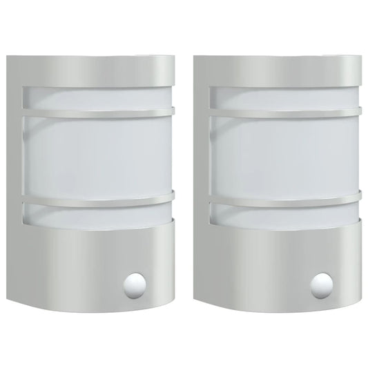 Outdoor Wall Lights with Sensors 2pcs Silver Stainless Steel Outdoor Wall Lights with Sensors 2pcs Silver Stainless Steel
