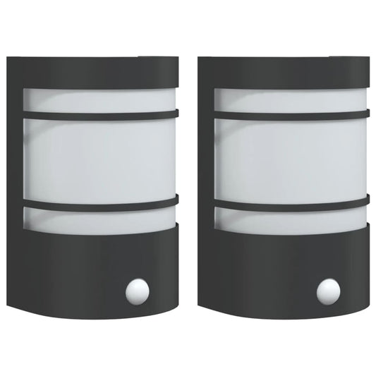 Outdoor Wall Lights with Sensors 2pcs Black Stainless Steel Outdoor Wall Lights with Sensors 2pcs Black Stainless Steel