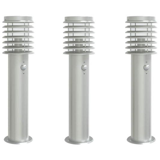 Outdoor Floor Lamps with Sensors 3pcs Silver 60 cm Outdoor Floor Lamps with Sensors 3pcs Silver 60 cm