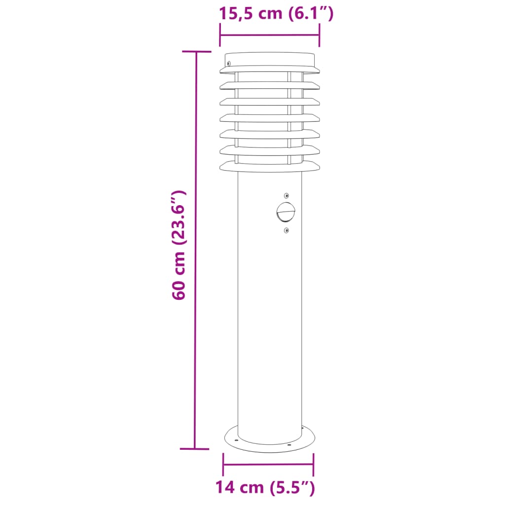 Outdoor Floor Lamps with Sensors 3pcs Silver 60 cm