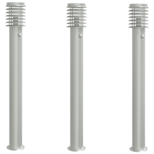 Outdoor Floor Lamps with Sensors 3pcs Silver 110cm Outdoor Floor Lamps with Sensors 3pcs Silver 110cm