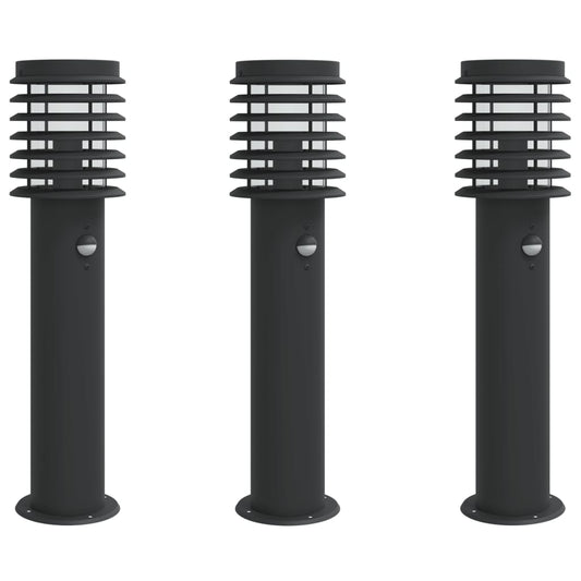 Outdoor Floor Lamps with Sensors 3pcs Black 60 cm Stainless Steel Outdoor Floor Lamps with Sensors 3pcs Black 60 cm Stainless Steel