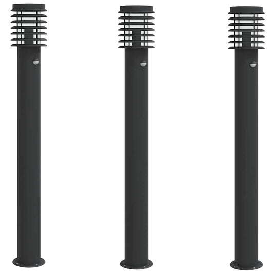 Outdoor Floor Lamps with Sensors 3pcs Black 110 cm Outdoor Floor Lamps with Sensors 3pcs Black 110 cm