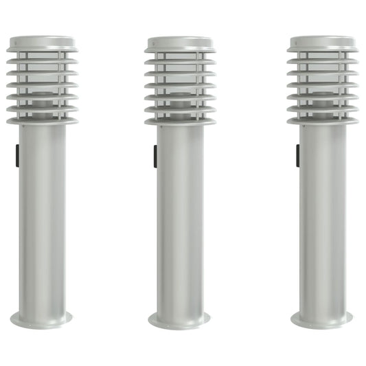 Outdoor Floor Lamps with Outlet 3pcs Silver 60 cm Outdoor Floor Lamps with Outlet 3pcs Silver 60 cm