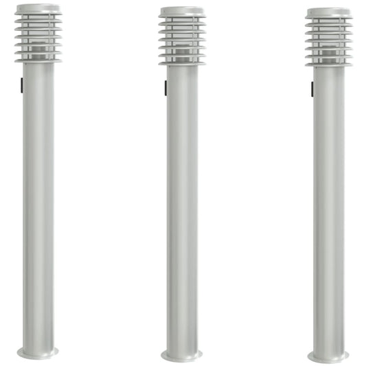 Outdoor Floor Lamps with Outlet 3pcs Silver 110cm Stainless Steel Outdoor Floor Lamps with Outlet 3pcs Silver 110cm Stainless Steel