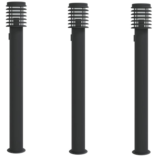 Outdoor Floor Lamps with Outlet 3pcs Black 110cm Stainless Steel Outdoor Floor Lamps with Outlet 3pcs Black 110cm Stainless Steel