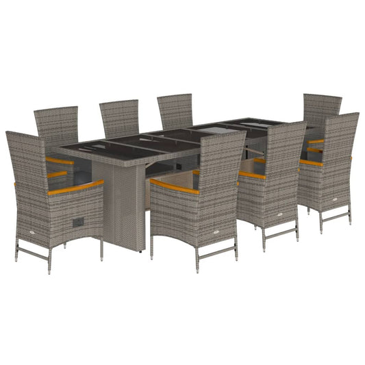 9 Piece Garden Dining Set with Cushions Grey Poly Rattan 9 Piece Garden Dining Set with Cushions Grey Poly Rattan