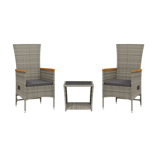 3 Piece Garden Dining Set with Cushions Grey Poly Rattan 3 Piece Garden Dining Set with Cushions Grey Poly Rattan