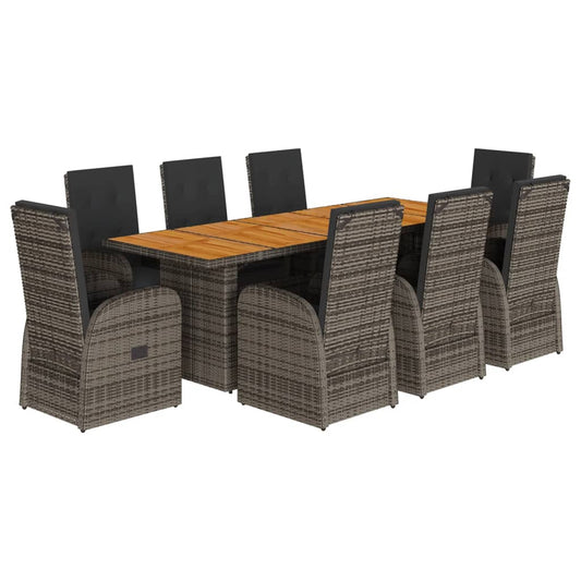 9 Piece Garden Dining Set with Cushions Grey Poly Rattan 9 Piece Garden Dining Set with Cushions Grey Poly Rattan