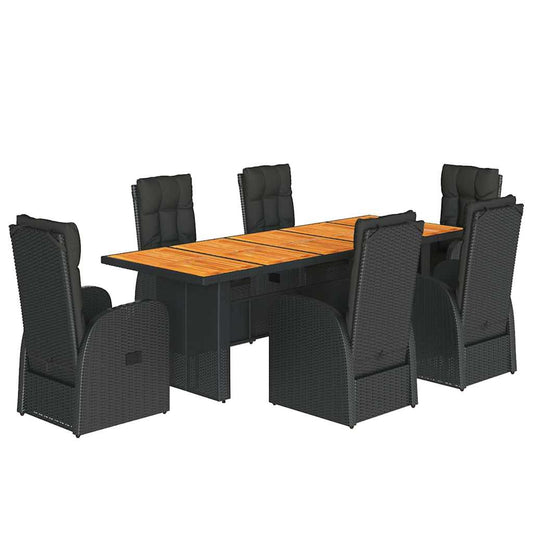 7 Piece Garden Dining Set with Cushions Black Poly Rattan 7 Piece Garden Dining Set with Cushions Black Poly Rattan