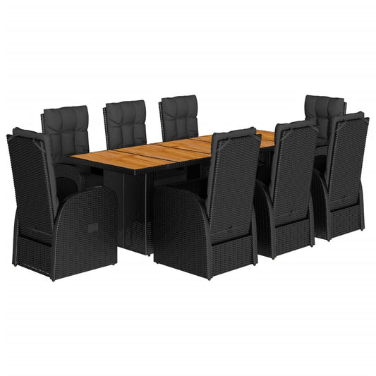 9 Piece Garden Dining Set with Cushions Black Poly Rattan 9 Piece Garden Dining Set with Cushions Black Poly Rattan