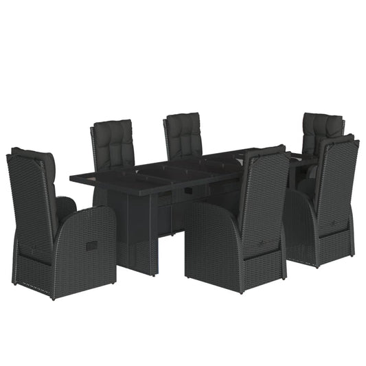 7 Piece Garden Dining Set with Cushions Black Poly Rattan 7 Piece Garden Dining Set with Cushions Black Poly Rattan