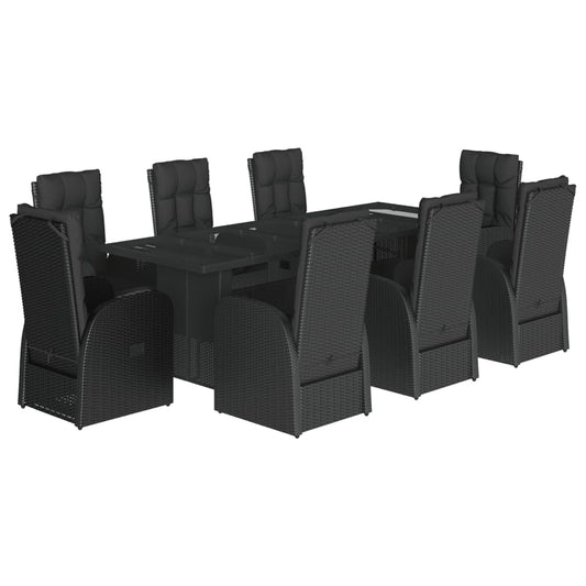 9 Piece Garden Dining Set with Cushions Black Poly Rattan 9 Piece Garden Dining Set with Cushions Black Poly Rattan