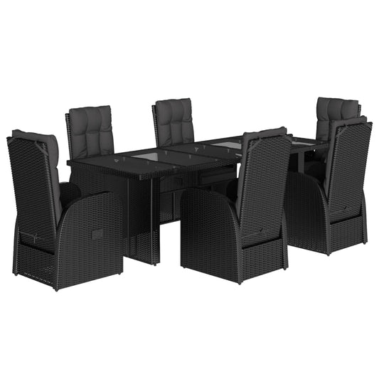 7 Piece Garden Dining Set with Cushions Black Poly Rattan 7 Piece Garden Dining Set with Cushions Black Poly Rattan