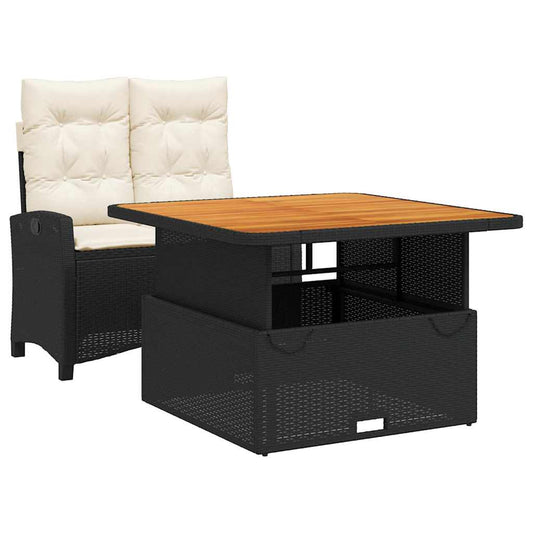 2 Piece Garden Dining Set with Cushions Black Poly Rattan 2 Piece Garden Dining Set with Cushions Black Poly Rattan