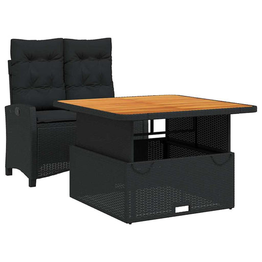 2 Piece Garden Dining Set with Cushions Black Poly Rattan 2 Piece Garden Dining Set with Cushions Black Poly Rattan