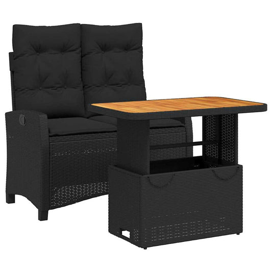 2 Piece Garden Dining Set with Cushions Black Poly Rattan 2 Piece Garden Dining Set with Cushions Black Poly Rattan