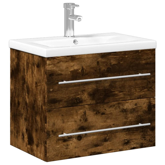 Bathroom Sink Cabinet with Built-in Basin Smoked Oak Bathroom Sink Cabinet with Built-in Basin Smoked Oak