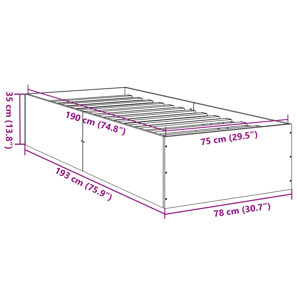 Bed Frame without Mattress Concrete Grey 75x190 cm