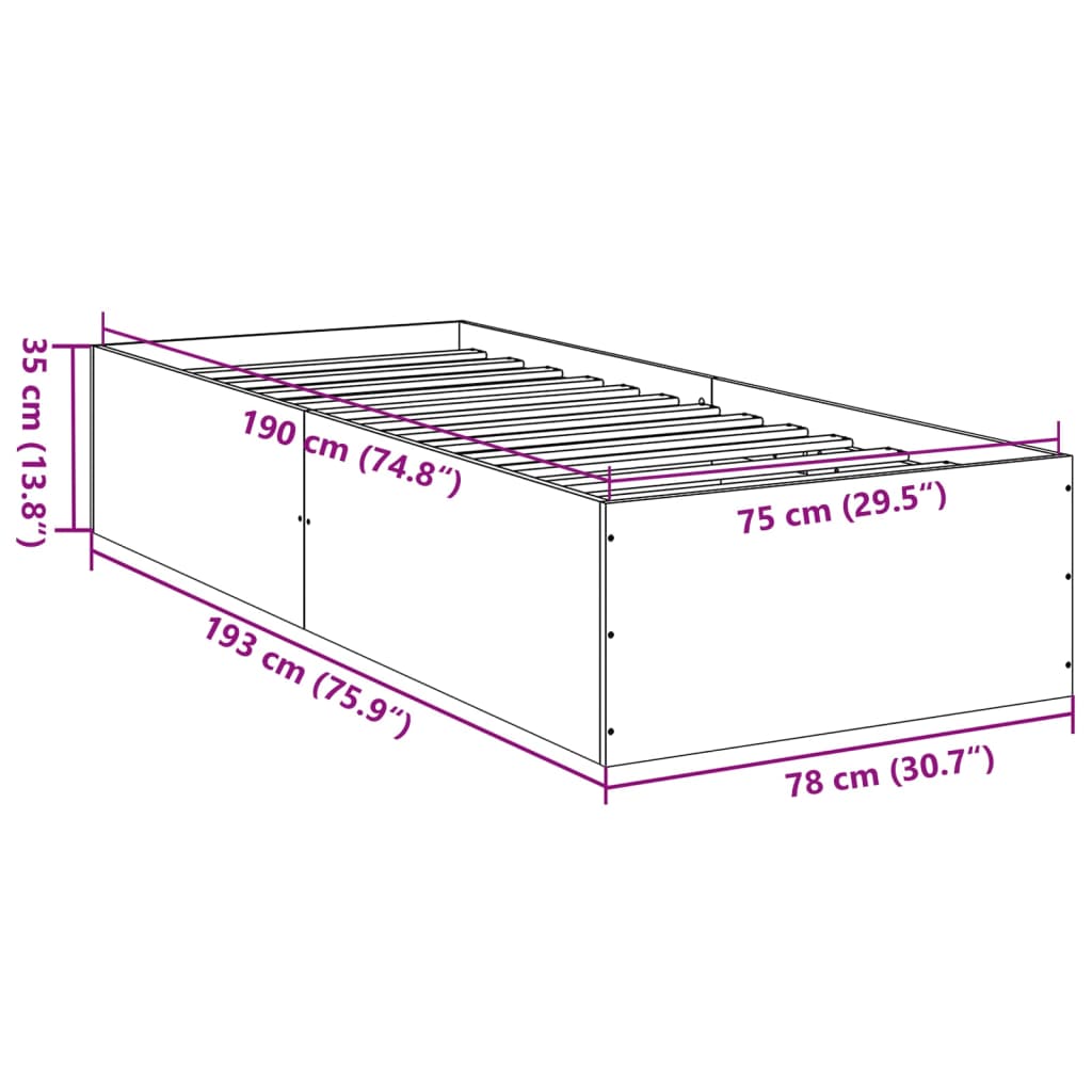 Bed Frame without Mattress Brown Oak 75x190 cm Engineered Wood