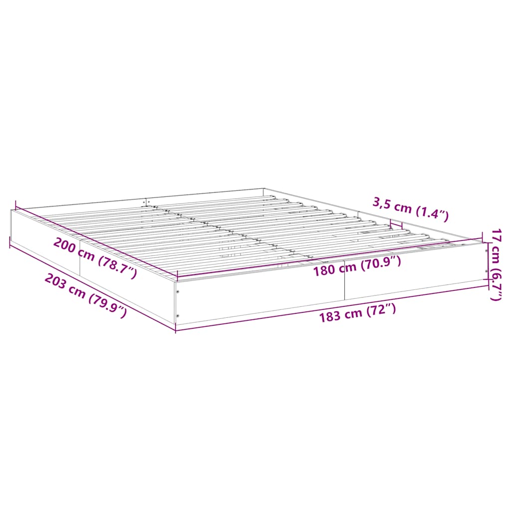 Bed Frame without Mattress Grey Sonoma 180x200 cm