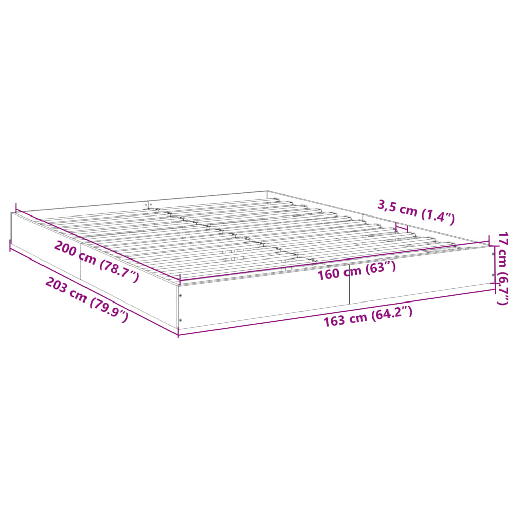 Bed Frame without Mattress Grey Sonoma 160x200 cm