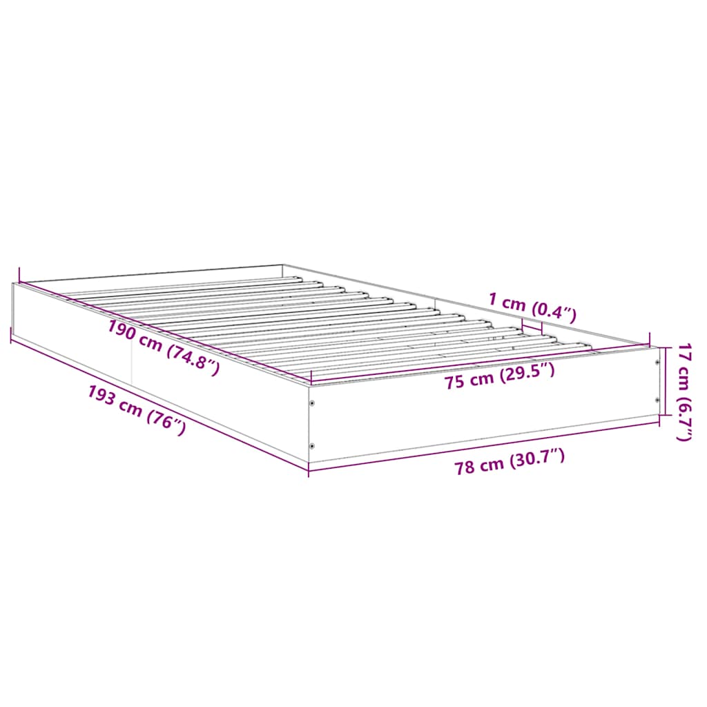 Bed Frame without Mattress Sonoma Oak 75x190 cm Engineered Wood