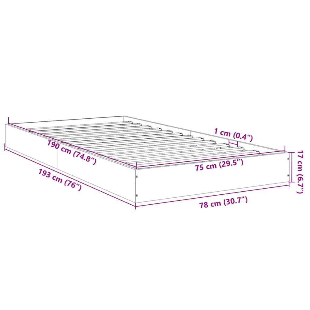 Bed Frame without Mattress Grey Sonoma 75x190 cm Engineered Wood