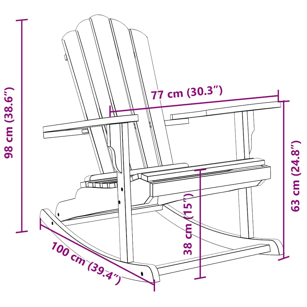 Garden Adirondack Rocking Chair Solid Wood Teak