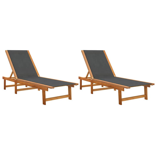 Sun Loungers 2 pcs Black Solid Wood Acacia and Textilene Sun Loungers 2 pcs Black Solid Wood Acacia and Textilene