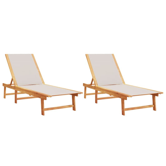 Sun Loungers 2 pcs Grey Solid Wood Acacia and Textilene Sun Loungers 2 pcs Grey Solid Wood Acacia and Textilene