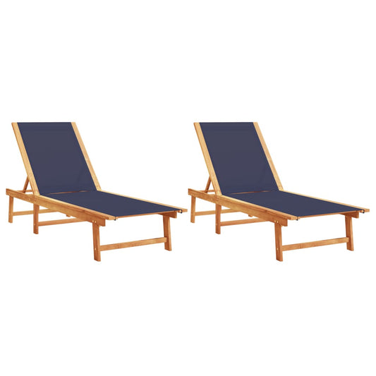 Sun Loungers 2 pcs Blue Solid Wood Acacia and Textilene Sun Loungers 2 pcs Blue Solid Wood Acacia and Textilene