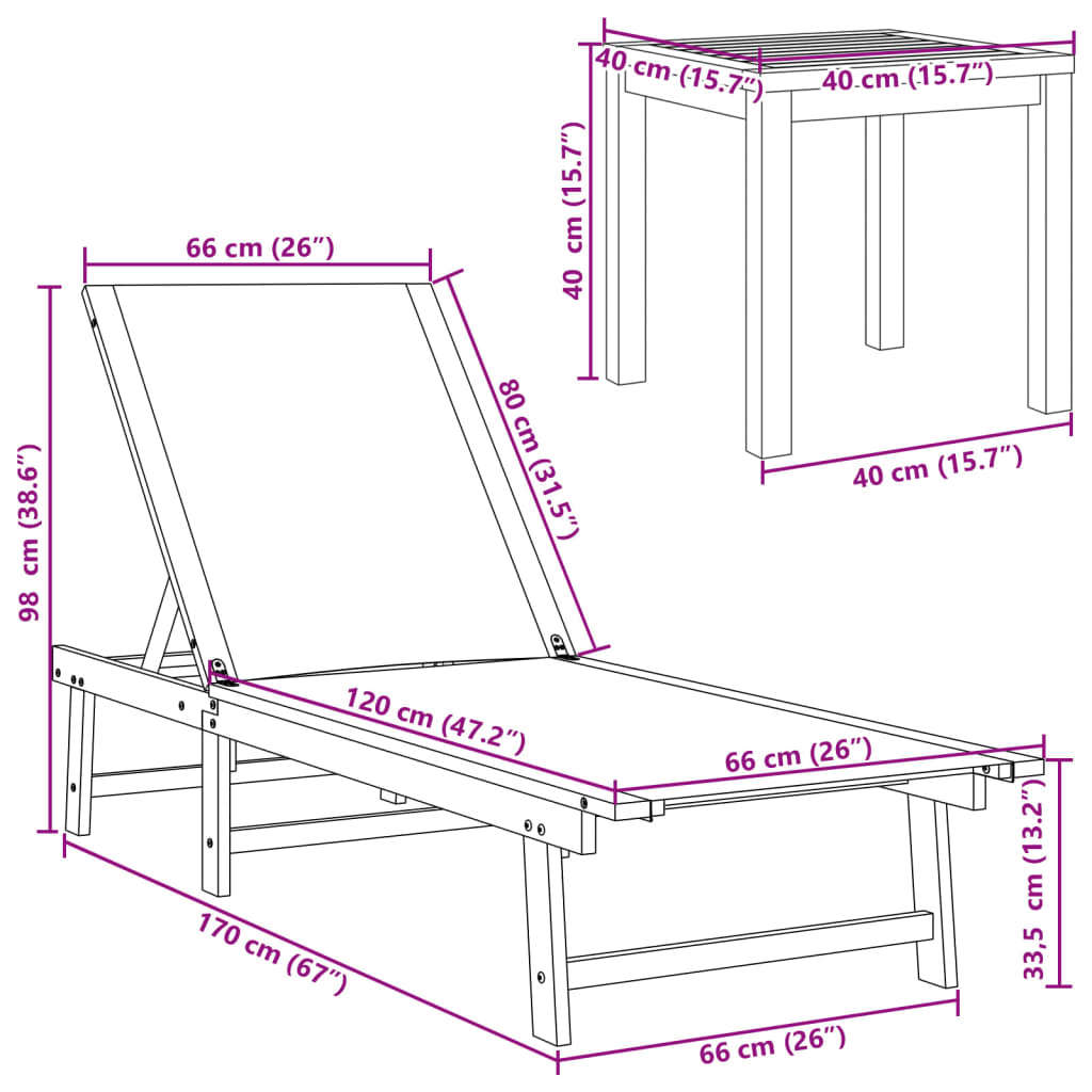 Sun Loungers 2 pcs with Table Cream Solid Wood Acacia&Textilene