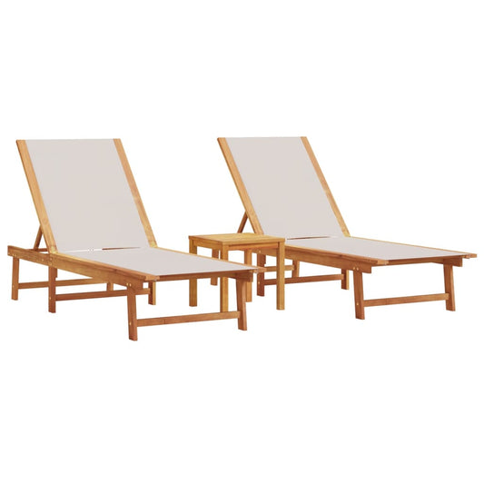 Sun Loungers 2 pcs with Table Grey Solid Wood Acacia and Textilene Sun Loungers 2 pcs with Table Grey Solid Wood Acacia and Textilene