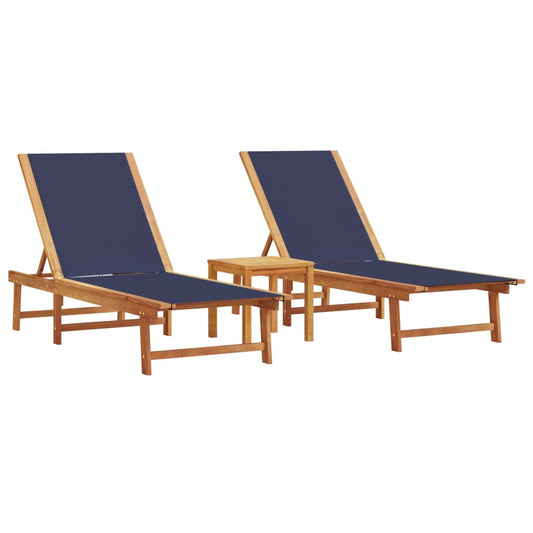 Sun Loungers 2 pcs with Table Blue Solid Wood Acacia and Textilene Sun Loungers 2 pcs with Table Blue Solid Wood Acacia and Textilene
