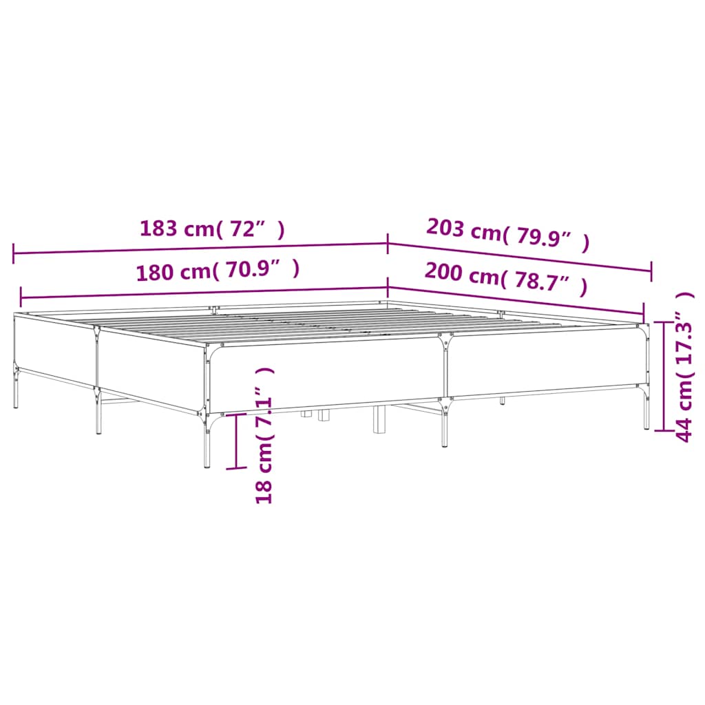Bed Frame without Mattress Grey Sonoma 180x200 cm