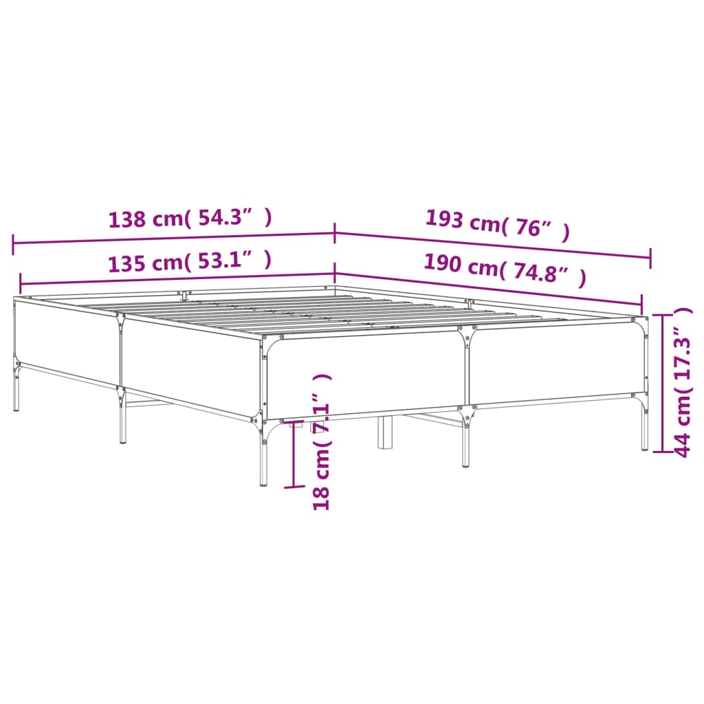 Bed Frame without Mattress Sonoma Oak 135x190 cm