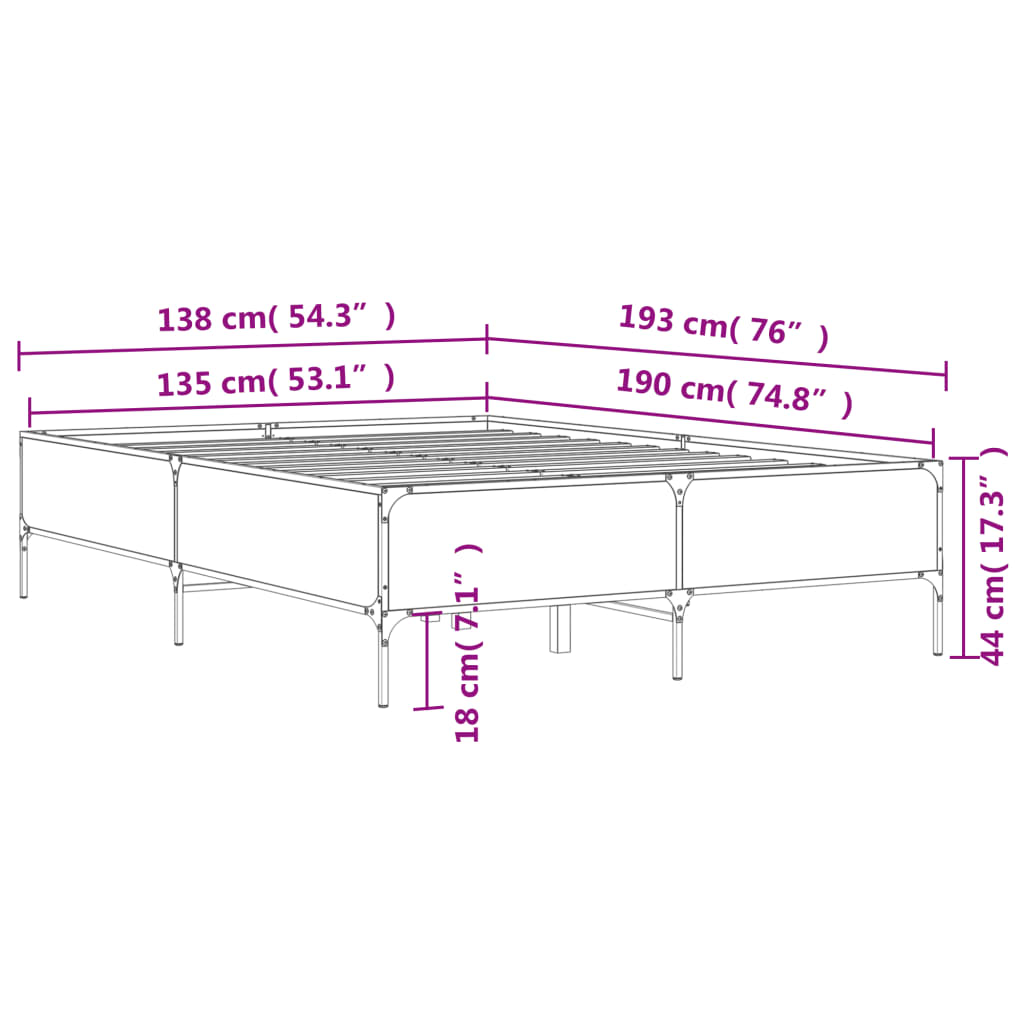 Bed Frame without Mattress Smoked Oak 135x190 cm